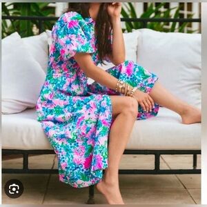 Lilly Pulitzer Tassie Button Down Puff Sleeve Floral Midi Dress Size:6